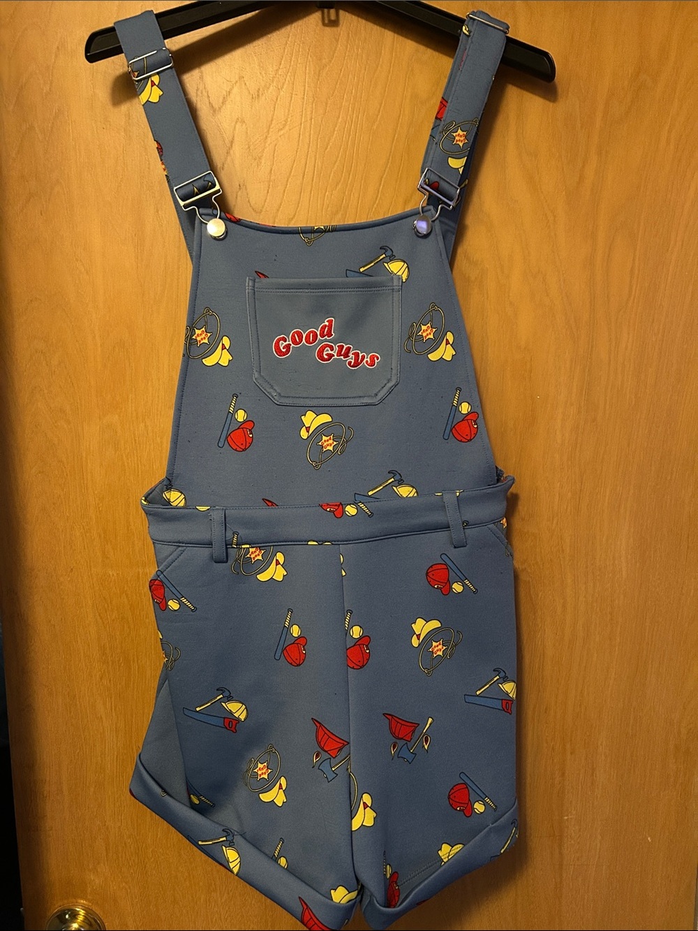 Hot Topic Chucky Overalls with Red & Yellow Print